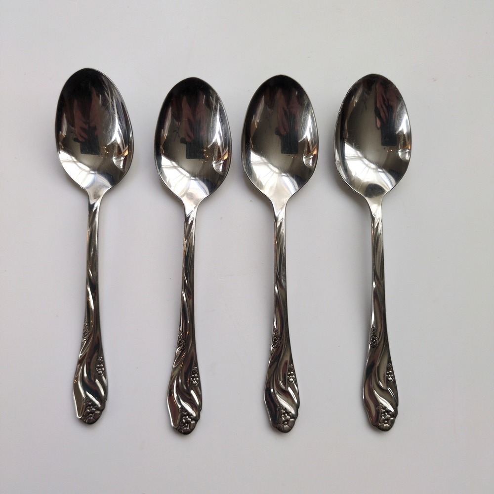 Vtg Oneida LORILEI Soup Large Spoons (4) Stainless Floral Flatware Lorelei - Picture 2 of 5